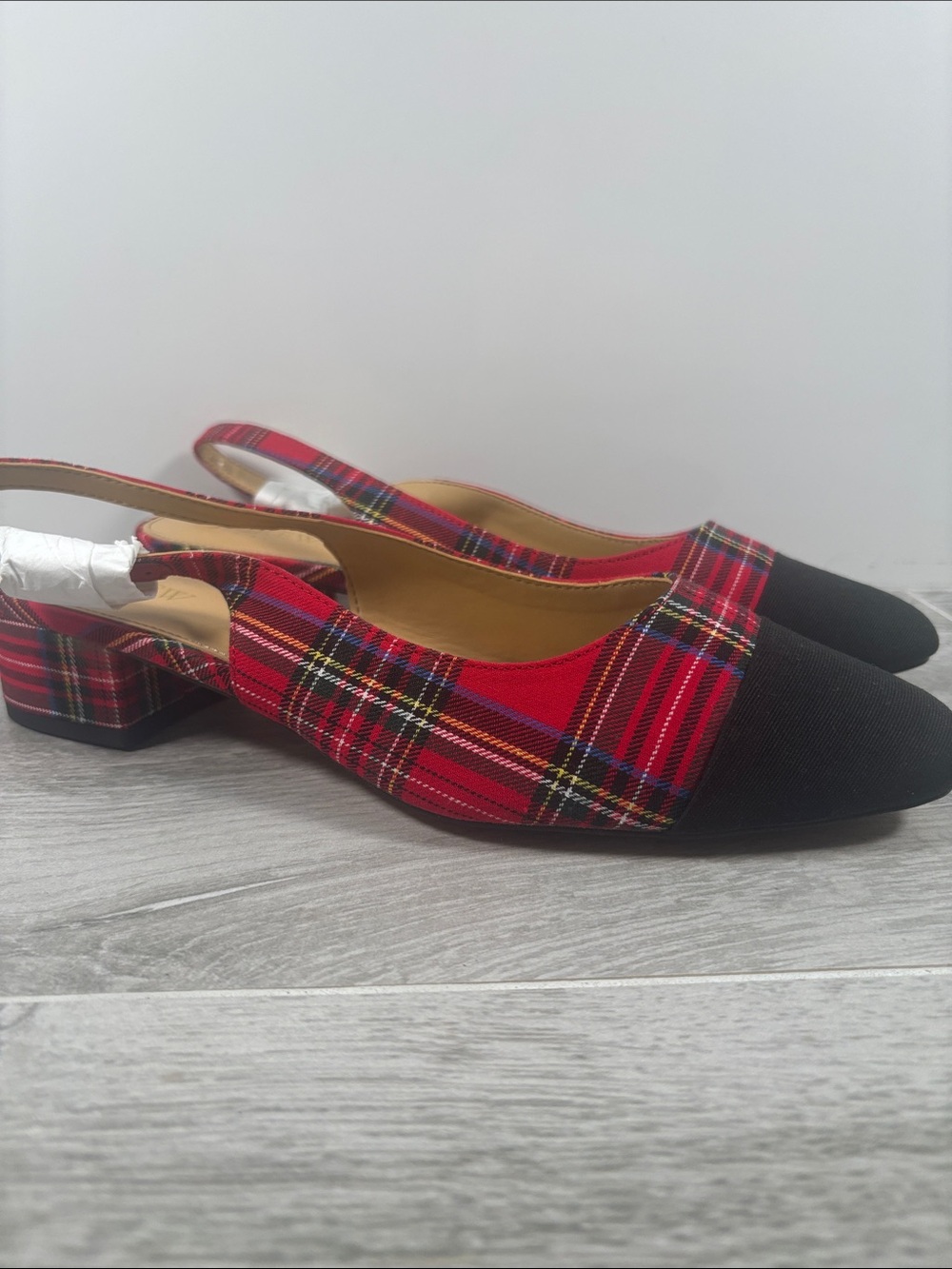 J.Crew Factory NWOT Red Tartan Plaid Slingback Low Block Heel Mules 9.5